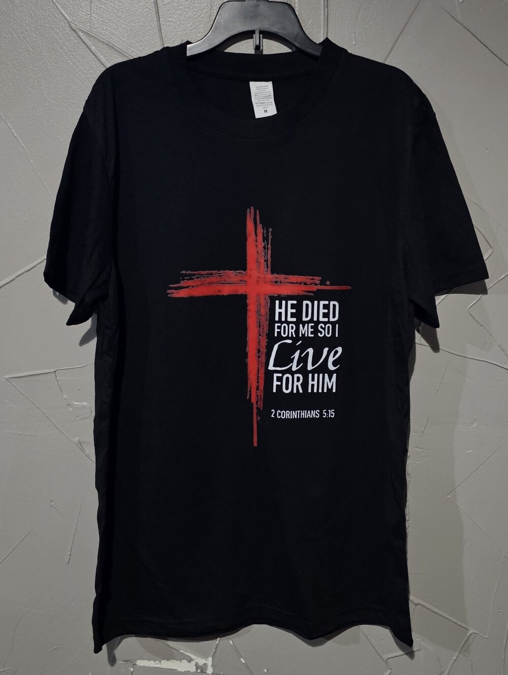 Men's Black Christian Graphic Tee with Red Cross
